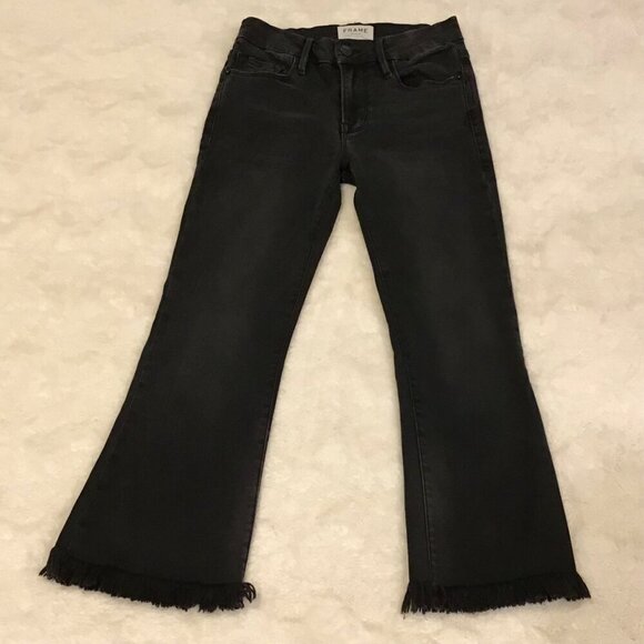 FRAME 24 Le Crop Mini Boot Women’s Jeans Faded Black Frayed Hems Stretch - Picture 2 of 11